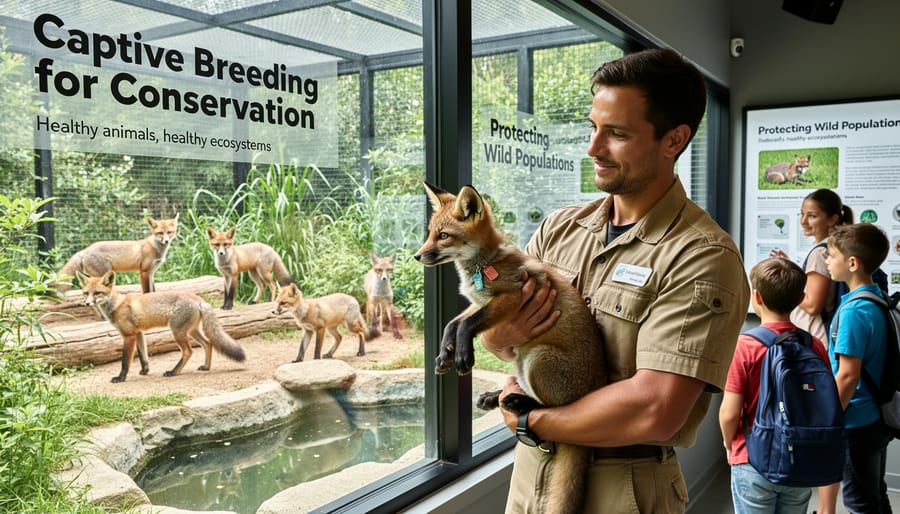 Marine biologist examining captive-bred clownfish in sustainable aquaculture facility