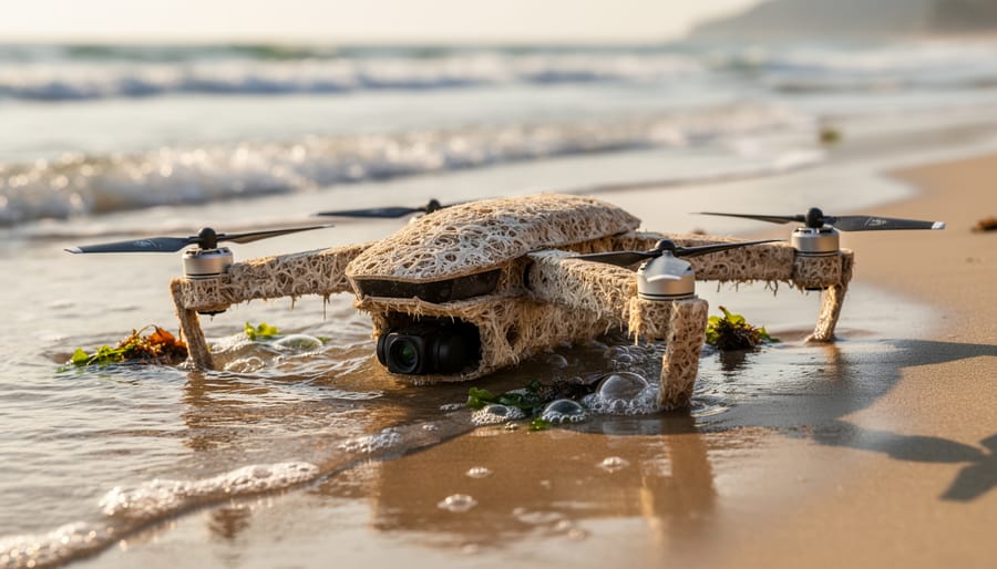 Close-up of mycelium composite material used in biodegradable drone construction