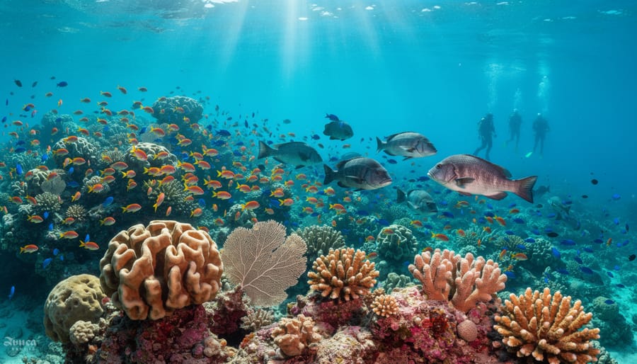 Vibrant coral reef with tropical fish in a well-protected marine ecosystem