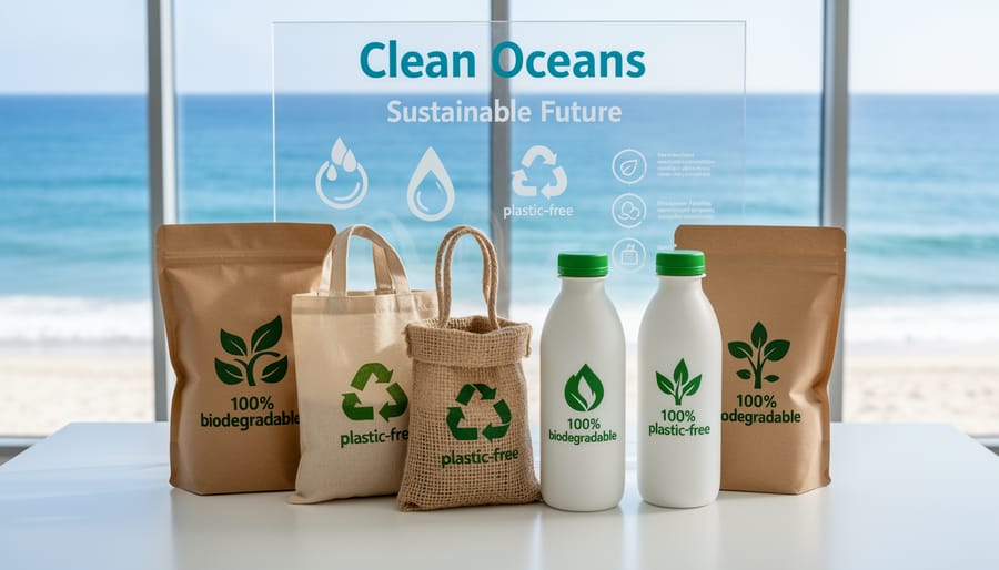 Biodegradable ocean-safe material compared with traditional plastic in laboratory setting