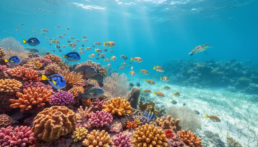 Colorful coral reef with tropical fish in clear Florida waters