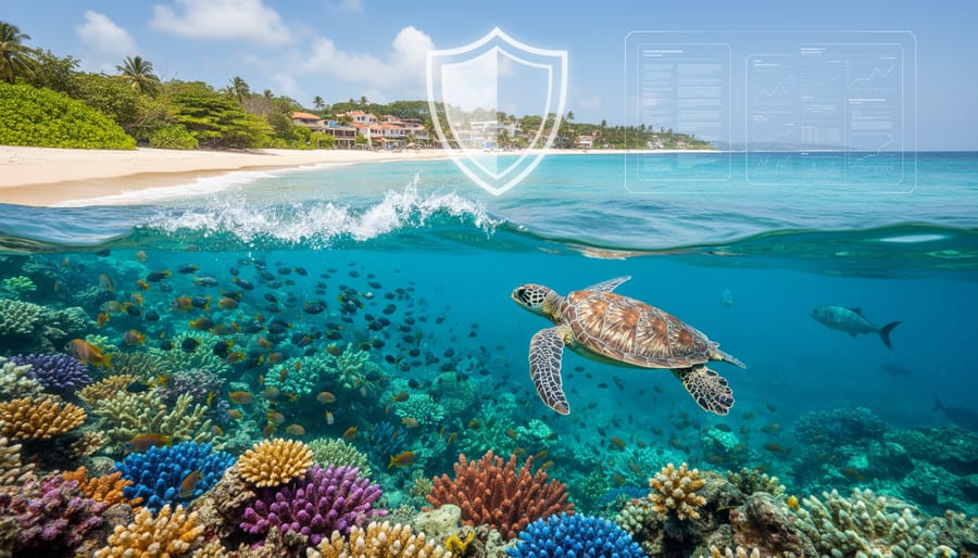 Vibrant coral reef ecosystem with diverse tropical fish and healthy coral formations
