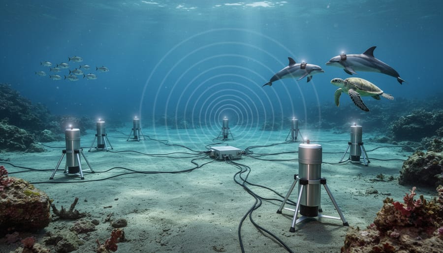 Underwater hydrophone array equipment used for acoustic positioning of marine life