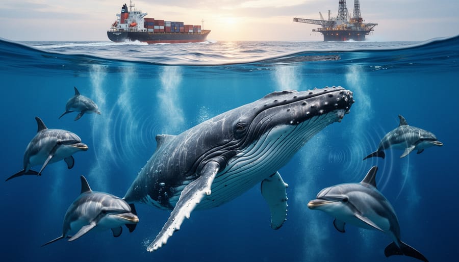 Dolphin showing signs of stress from underwater noise pollution in murky coastal waters