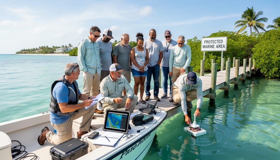 Marine biologist conducting underwater research in Florida seagrass habitat