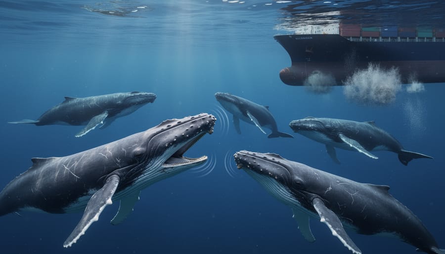 Humpback whale mother and calf swimming together in clear ocean water
