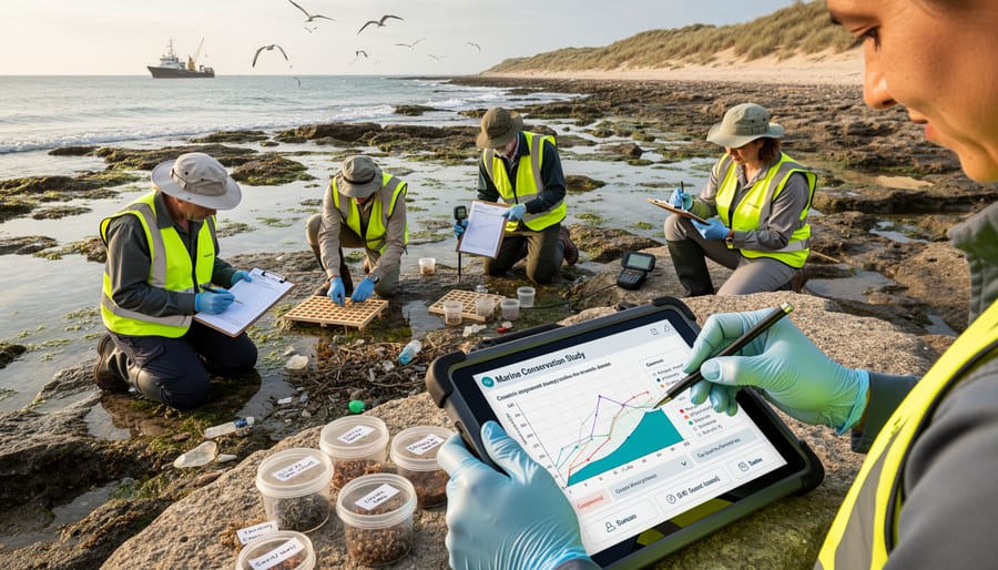 Volunteers conducting organized beach survey and marine biodiversity assessment