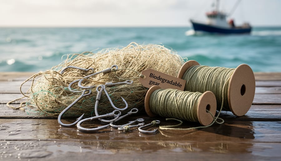 Close-up of biodegradable fishing net material underwater