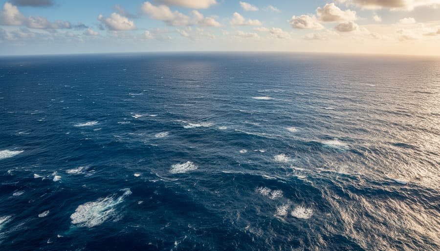 Underwater view of deep open ocean waters showing sunlight penetrating the vast blue expanse