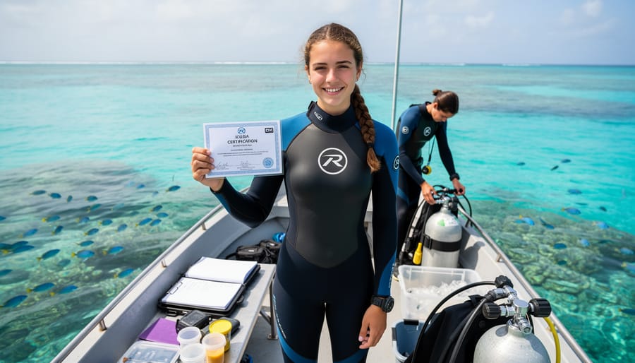 SCUBA certified researcher with camera equipment conducting marine studies in kelp forest