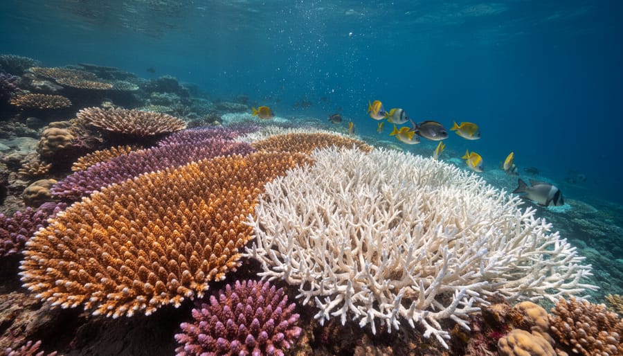Bleached coral reef showing climate change impact on vulnerable marine ecosystems