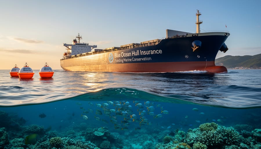 Aerial view of cargo ship traveling through blue ocean waters