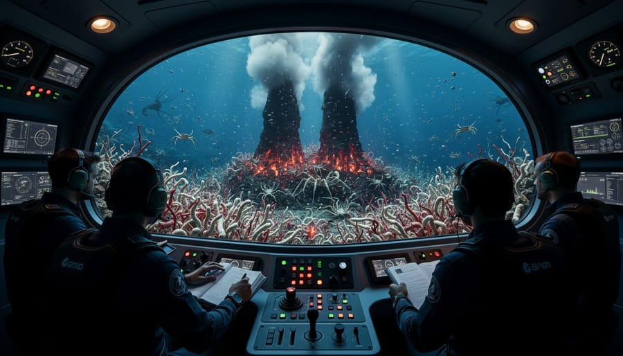 Marine biologist operating research submersible to study deep-sea thermal vents