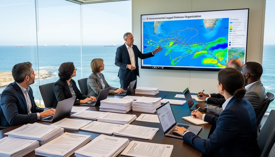 Legal documents and gavel on desk representing environmental law and marine conservation litigation