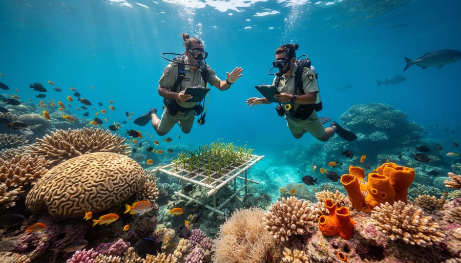 Vibrant coral reef with diverse marine life in protected coastal waters