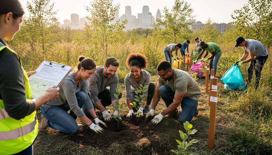 Volunteers participating in coastal mangrove restoration project