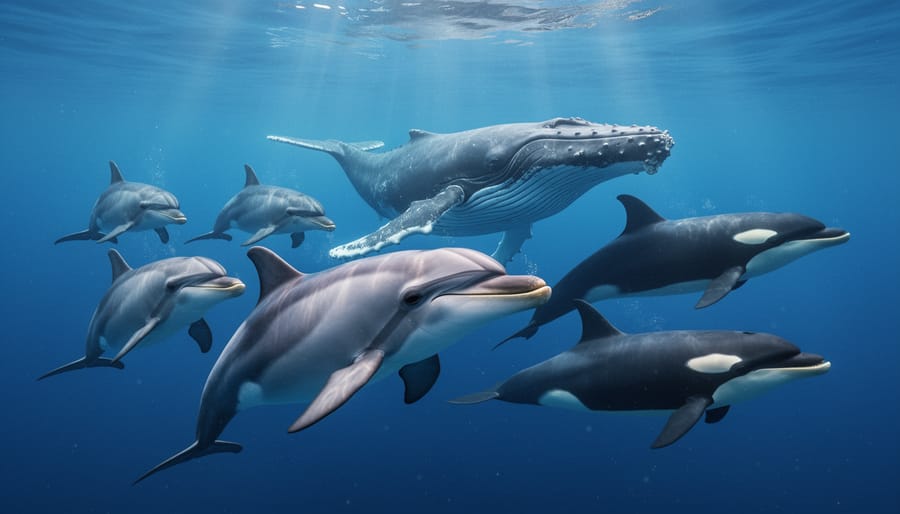 Close-up of bottlenose dolphin head showing echolocation melon and intelligent eye