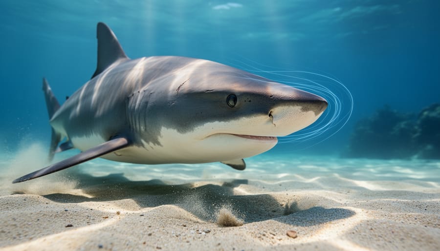 Close-up of hammerhead shark head showing specialized electroreceptor organs