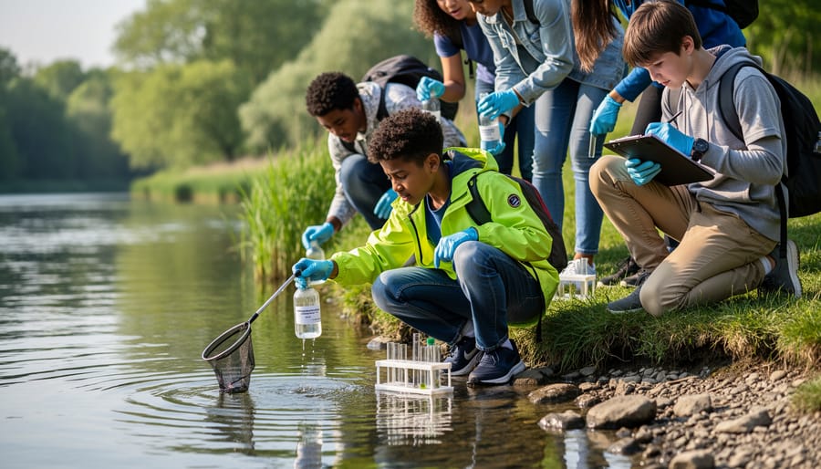 Student hands holding water sample bottle with plankton specimens from Great Lakes