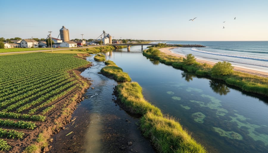 Agricultural stream showing watershed connection between inland areas and marine ecosystems
