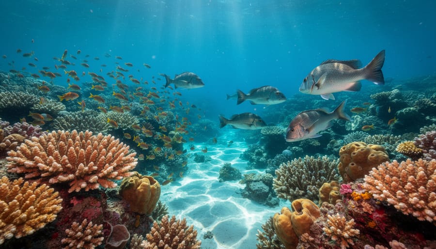 Reef habitat with coral formations and reef fish in clear Gulf waters