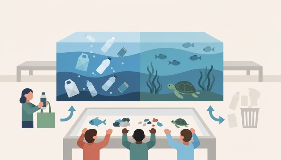 People sorting small plastic debris in hand during a marine stewardship workshop.
