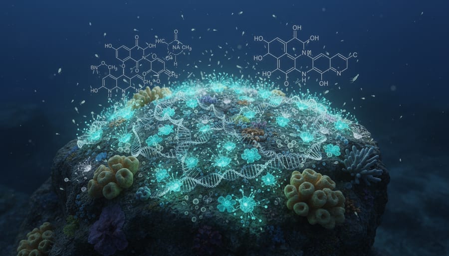 Macro view of a glowing marine invertebrate or sponge texture on wet rock